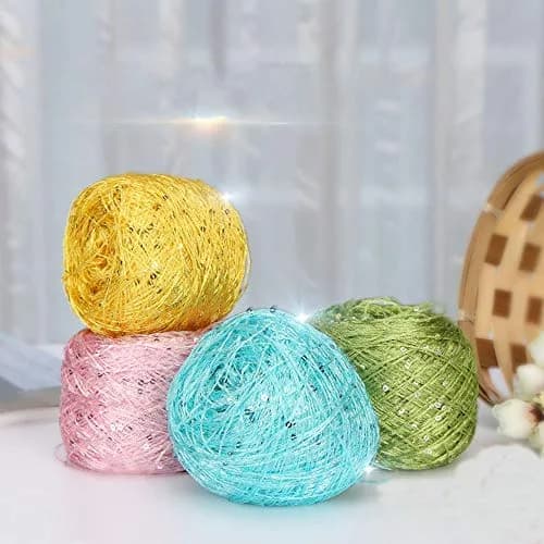 CLISIL Red Sequin Yarn 100g (3.5 oz) | Sparkle Fantasy Lace Art Yarn for Crochet Knitting Weaving thumbnail 4