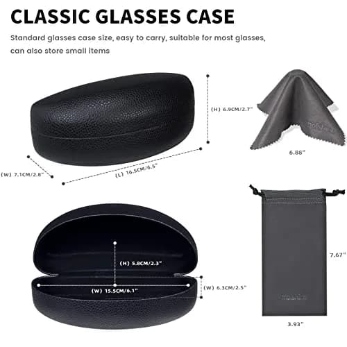 molshine Hard Shell Sunglasses Case Large Black | Classic PU Leather with Metal Frame & Flocking Lining thumbnail 3