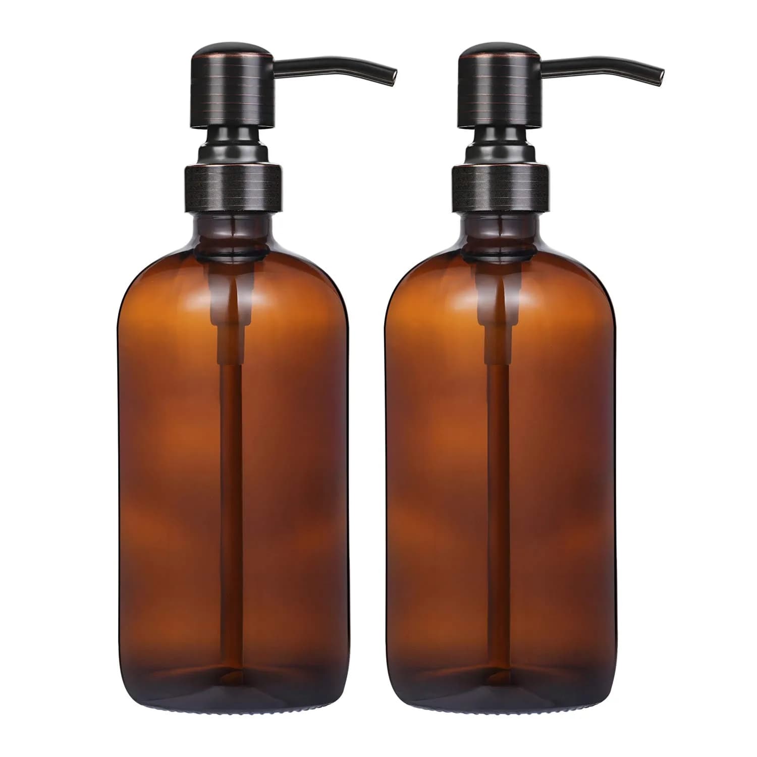 CHBJDAN Amber Glass Soap Dispenser 2-Pack 500ml (16 Fl Oz) | Vintage Style with Oil Rubbed Bronze Pumps