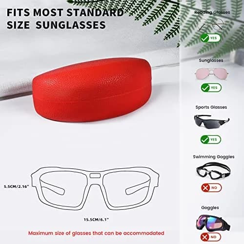 molshine Hard Shell Sunglasses Case Red | Classic PU Leather Eyeglass Case with Metal Frame, 16.5cm (6.5") thumbnail 5