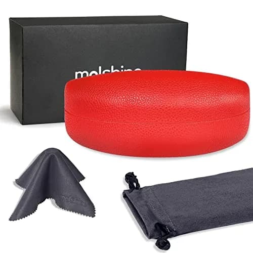molshine Hard Shell Sunglasses Case Red | Classic PU Leather Eyeglass Case with Metal Frame, 16.5cm (6.5") thumbnail 2