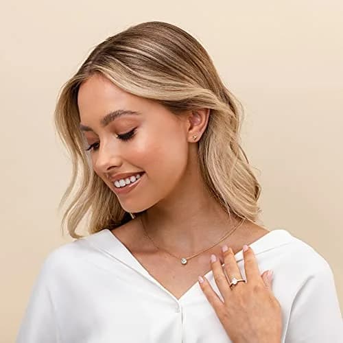 PAVOI CZ Dainty Solitaire Choker Necklace, 14K Gold Plated, Rose Gold, R | Elegant 18in Pendant for Women thumbnail 5