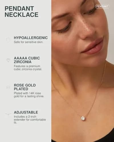 PAVOI CZ Dainty Solitaire Choker Necklace, 14K Gold Plated, Rose Gold, R | Elegant 18in Pendant for Women thumbnail 2