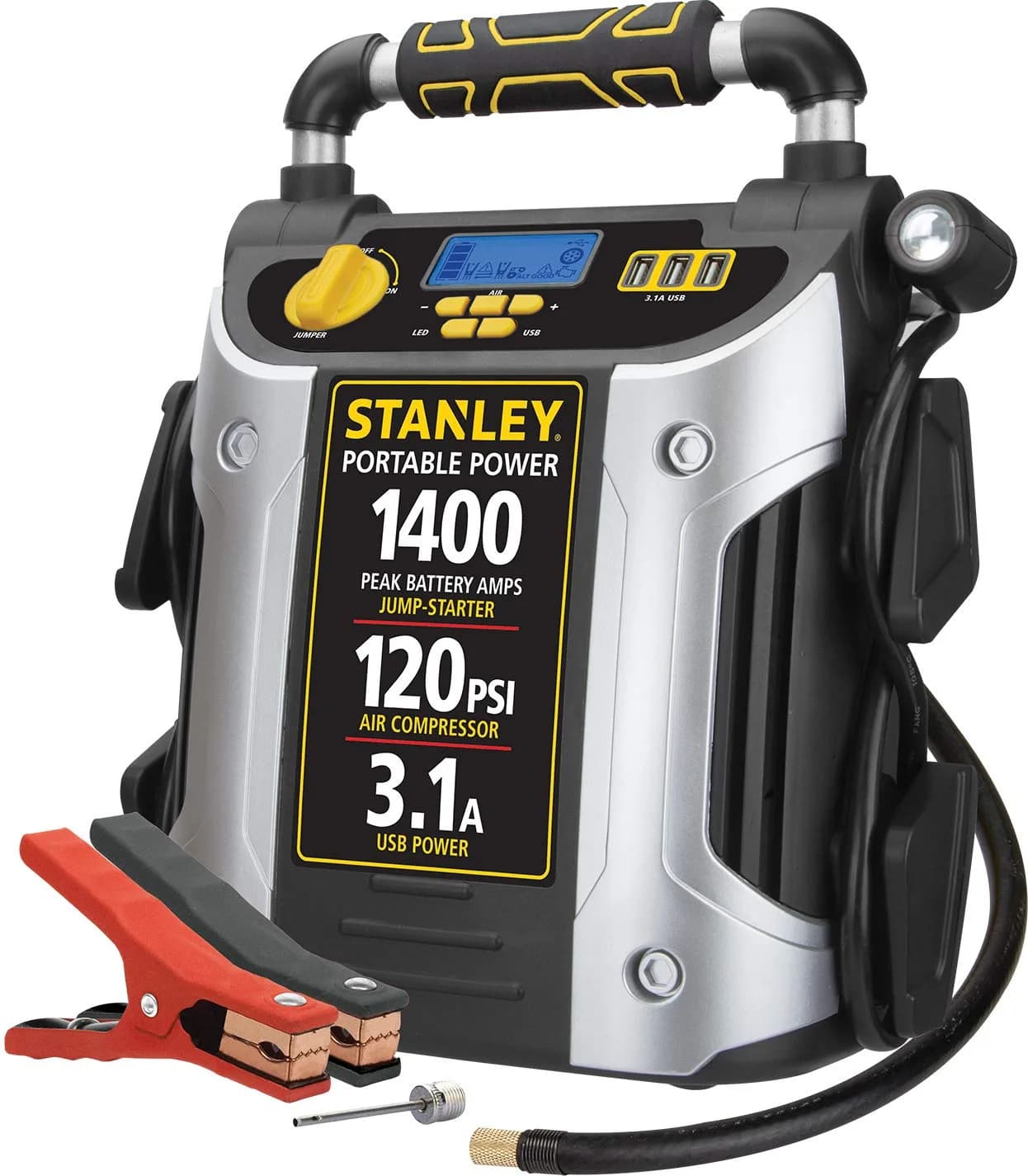 STANLEY Jump Starter 1400 Peak Amps | 120 PSI Inflator, USB & LED Light, 12V Battery Support