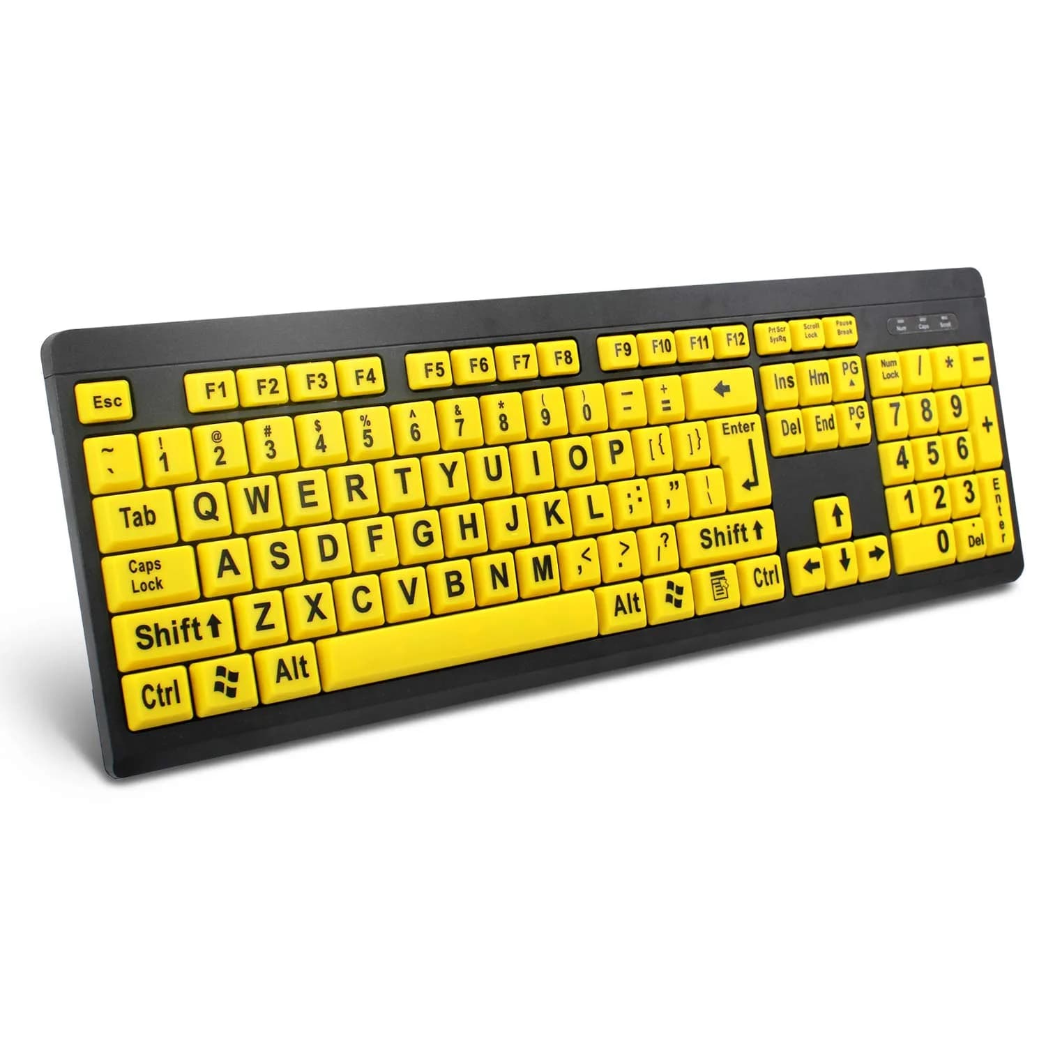 BOOGIIO Large Print Computer Keyboard Wired USB High Contrast Yellow+Black | Ergonomic Design for Visually Impaired — Black with Yellow Keys