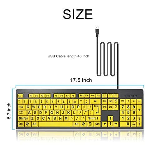 BOOGIIO Large Print Computer Keyboard Wired USB High Contrast Yellow+Black | Ergonomic Design for Visually Impaired thumbnail 7