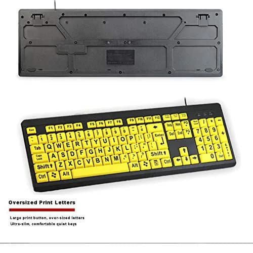BOOGIIO Large Print Computer Keyboard Wired USB High Contrast Yellow+Black | Ergonomic Design for Visually Impaired thumbnail 8