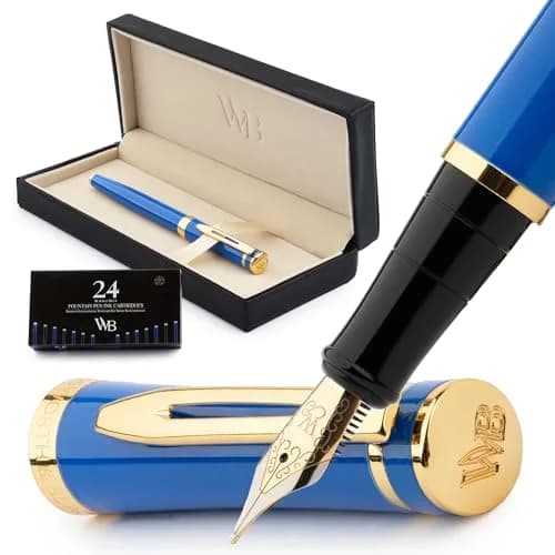 Wordsworth & Black Luxury Fountain Pen Set for Writing, Medium Nib, Blue | Brass & Gold Finish, Refillable, Perfect for Calligraphy & Journaling thumbnail 1