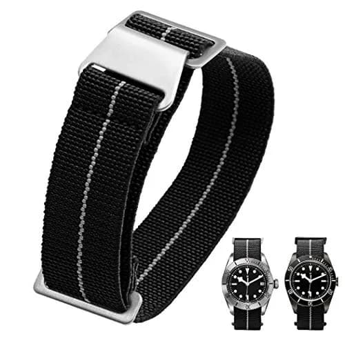 NIBD Watch Band 20mm Black with White | Elastic Nylon Military Style Strap thumbnail 1