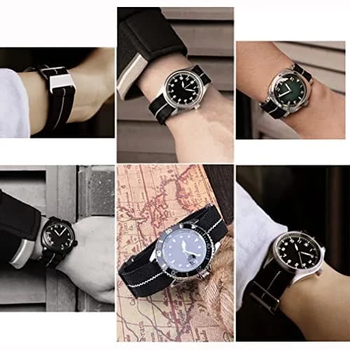 NIBD Watch Band 20mm Black with White | Elastic Nylon Military Style Strap thumbnail 3