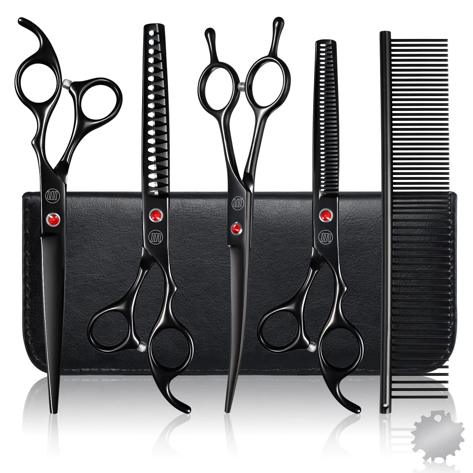 Moontay Dog Grooming Scissors Set, 7 Inch/8 Inch | Professional Shears for Pet Grooming — Black