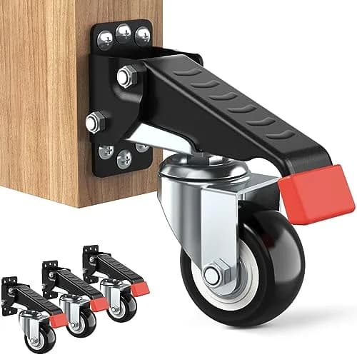 SPACEKEEPER Heavy Duty Retractable Workbench Casters Kit 660 Lbs Capacity | 4 Pack with 2.5-inch Urethane Wheels thumbnail 1