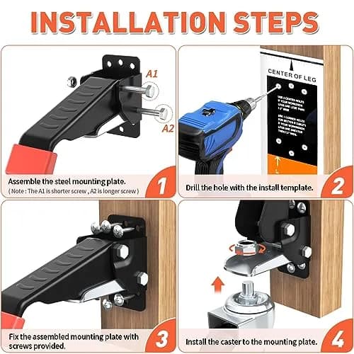 SPACEKEEPER Heavy Duty Retractable Workbench Casters Kit 660 Lbs Capacity | 4 Pack with 2.5-inch Urethane Wheels thumbnail 5