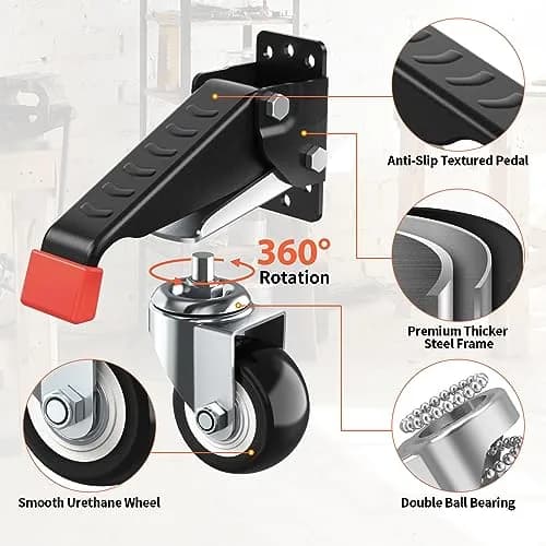 SPACEKEEPER Heavy Duty Retractable Workbench Casters Kit 660 Lbs Capacity | 4 Pack with 2.5-inch Urethane Wheels thumbnail 2