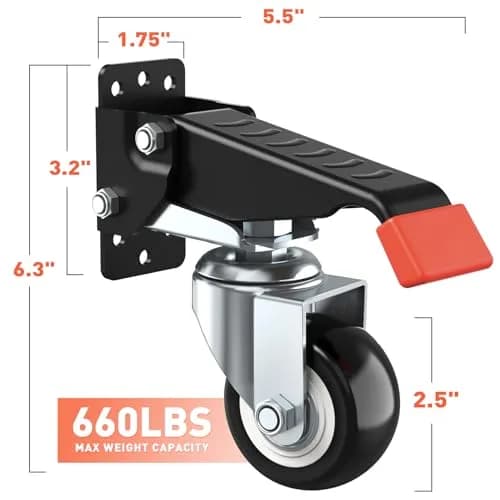 SPACEKEEPER Heavy Duty Retractable Workbench Casters Kit 660 Lbs Capacity | 4 Pack with 2.5-inch Urethane Wheels thumbnail 3