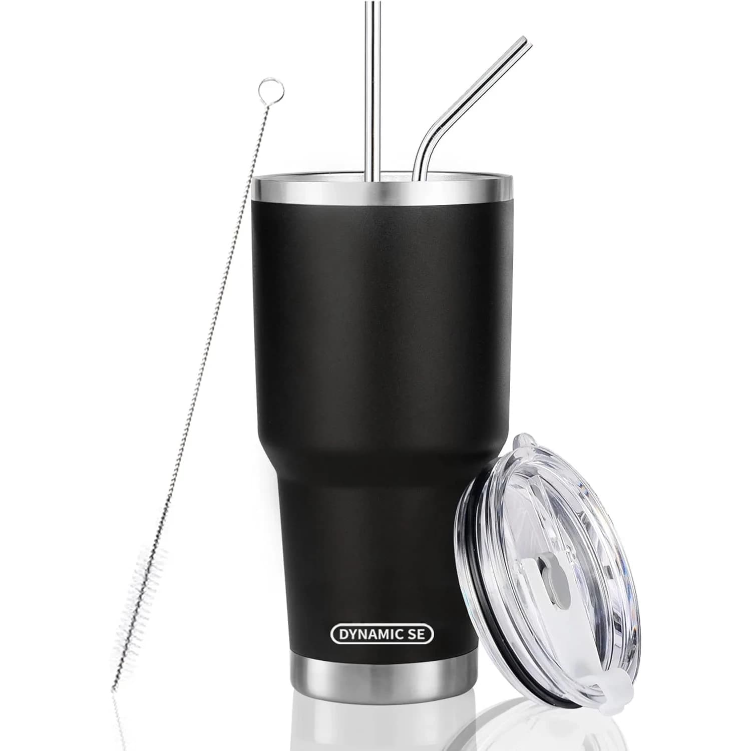 D·S Black 887ml (30 oz) Insulated Tumbler with Straw & Lid | Keeps Drinks Cold 24 Hrs - main product image
