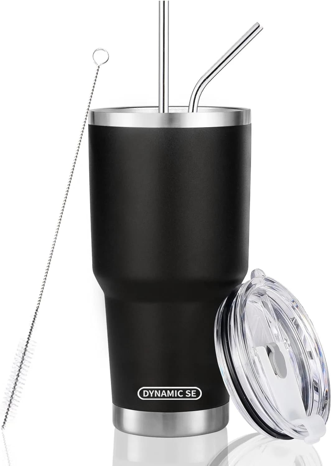 D·S Black 887ml (30 oz) Insulated Tumbler with Straw & Lid | Keeps Drinks Cold 24 Hrs — Black