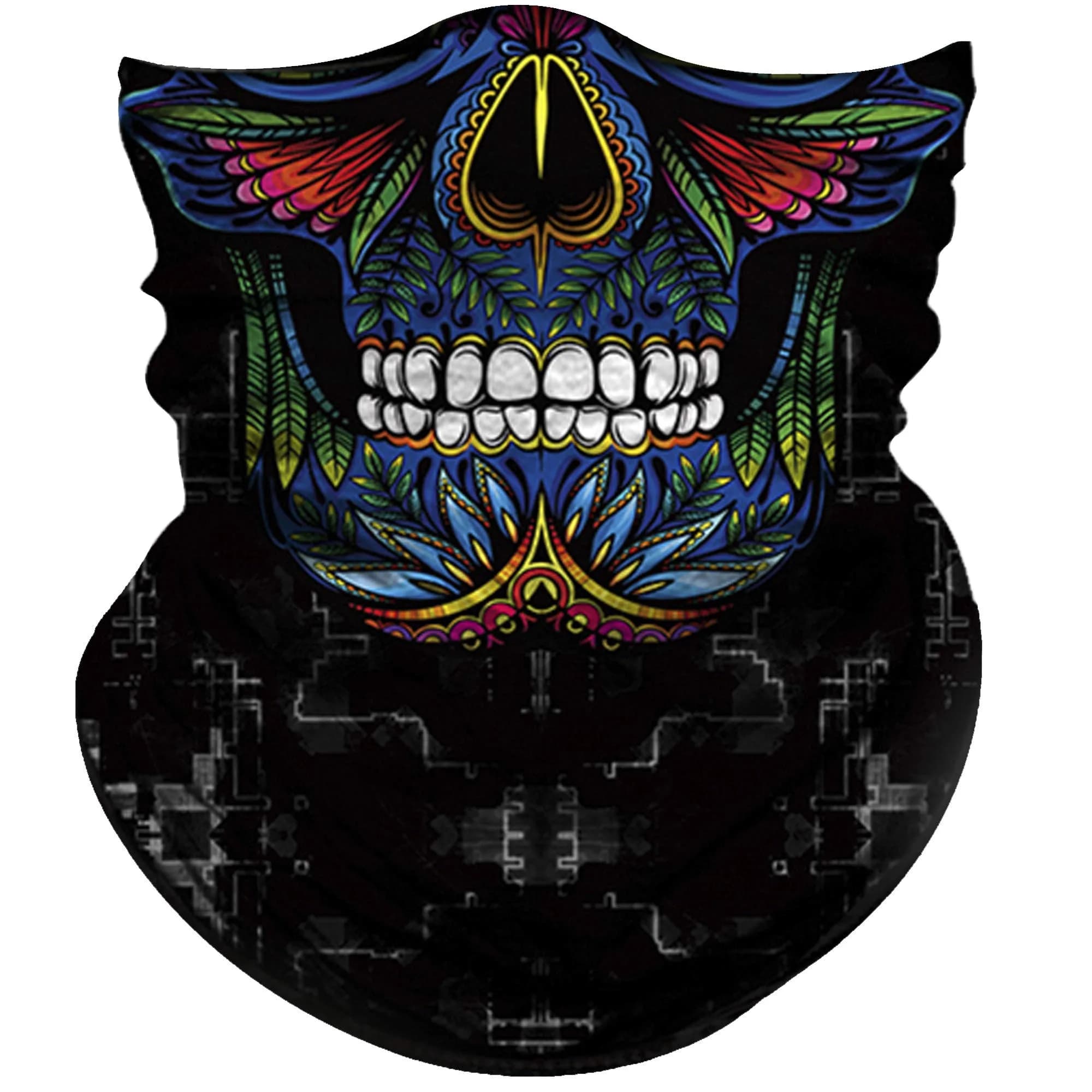 Obacle Skull Face Mask Half - Skull Blue-Red-Green Face for Dust, Wind & UV Protection