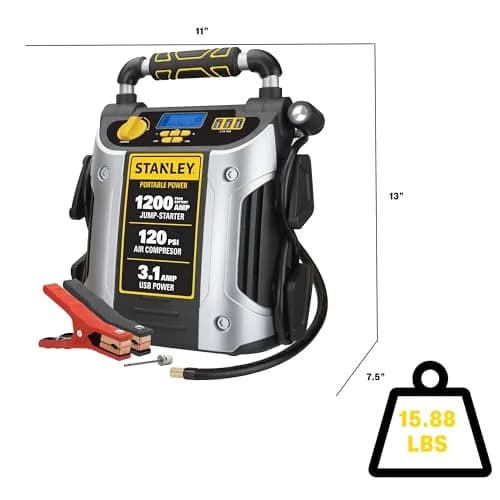 Stanley Jump Starter with 1200 Peak Amps & 120 PSI Inflator | Portable Power & Emergency Kit thumbnail 2