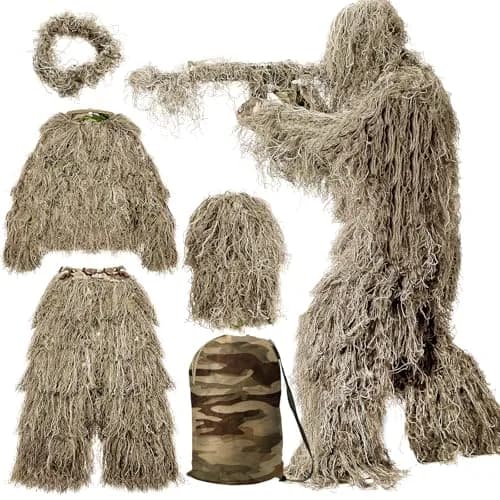 MOPHOTO 5 in 1 Ghillie Suit 3D Camouflage Hunting Suit - Jacket, Pants, Hood, Carry Bag, Adult & Youth, M/L/XL/XXL thumbnail 1