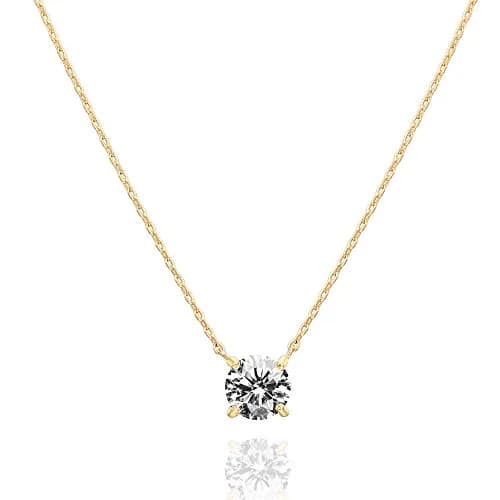 PAVOI Gold Necklace Dainty Solitaire Pendant 18 Inches | Cubic Zirconia, 14K Gold Plated, Yellow Gold thumbnail 1