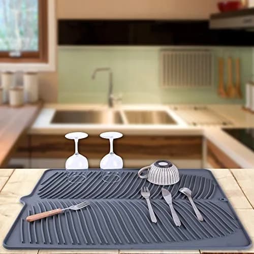 Yacee Gray Silicone Dish Drying Mat XL 61cm x 46cm (24" x 18") | Heat Resistant Trivet & Countertop Protector thumbnail 3