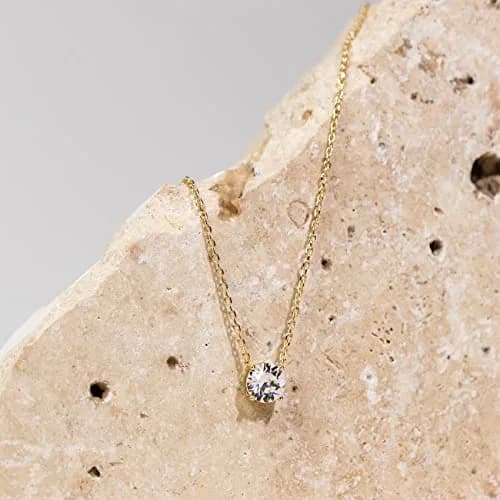 PAVOI 14K Gold Plated Crystal Solitaire Necklace 1.5 Carat | Elegant Gold Pendant for Women thumbnail 3