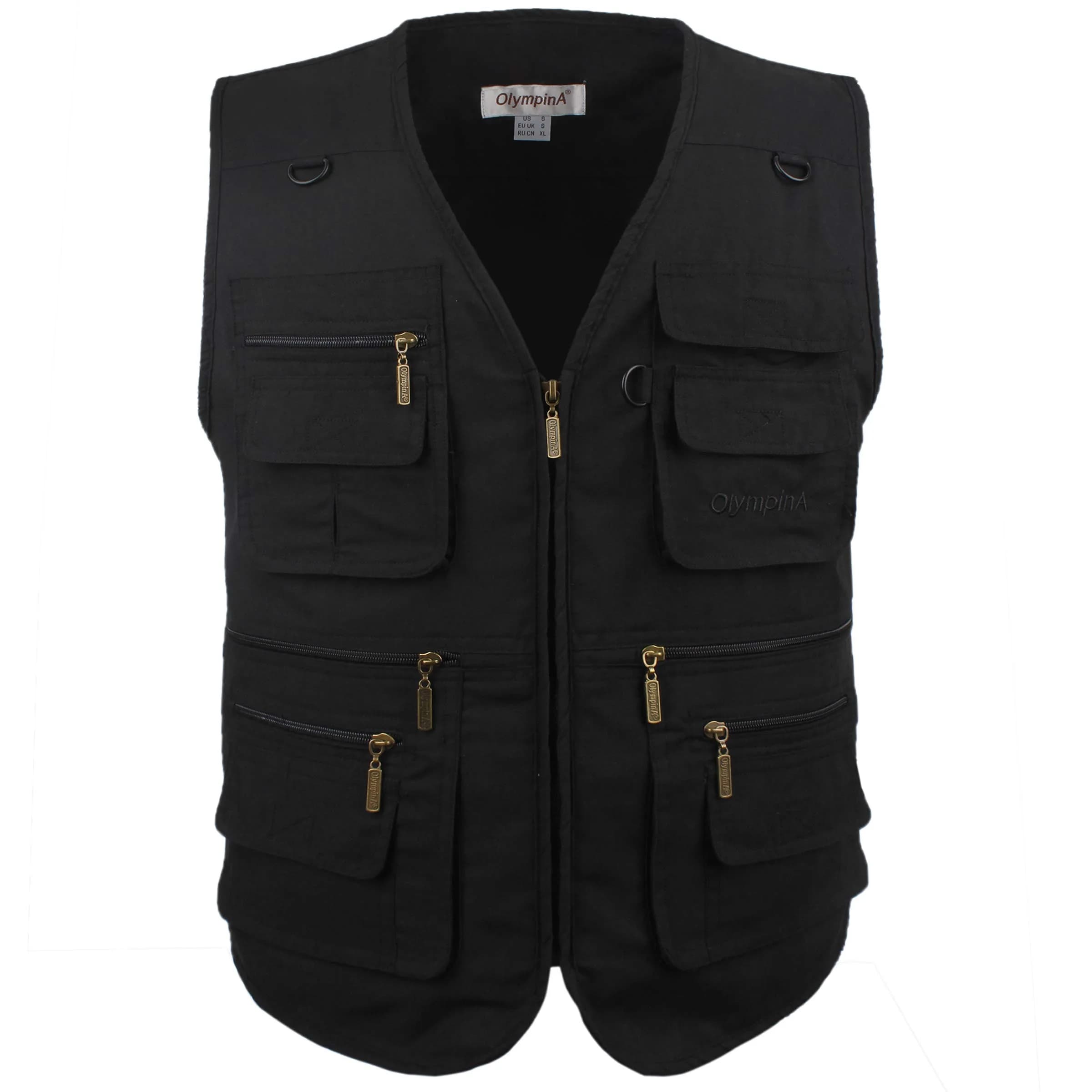 LUSI MADAM Men's Poplin Outdoors Travel Sports Multi-Pockets Work Fishing Vest 3X-Large Coffee | Utility & Comfort — Black