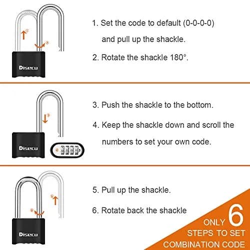 disecu Heavy Duty 4 Digit Combination Lock 2.5 Inch Long Shackle Waterproof Padlock with Steel Cable thumbnail 5