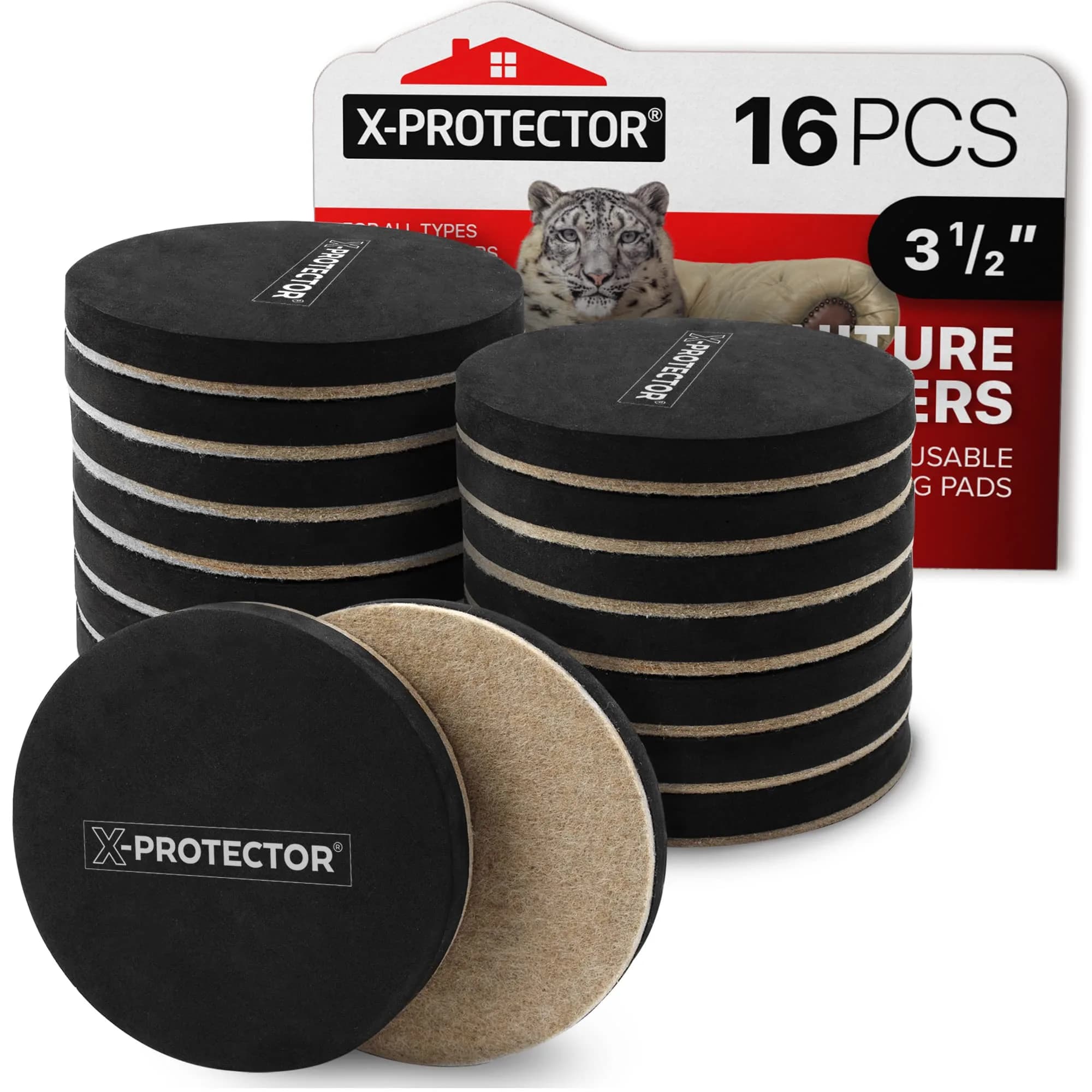 X-Protector Felt Furniture Sliders 16 pcs 3 1/2" | Heavy Duty Hardwood Floor Protectors - main product image