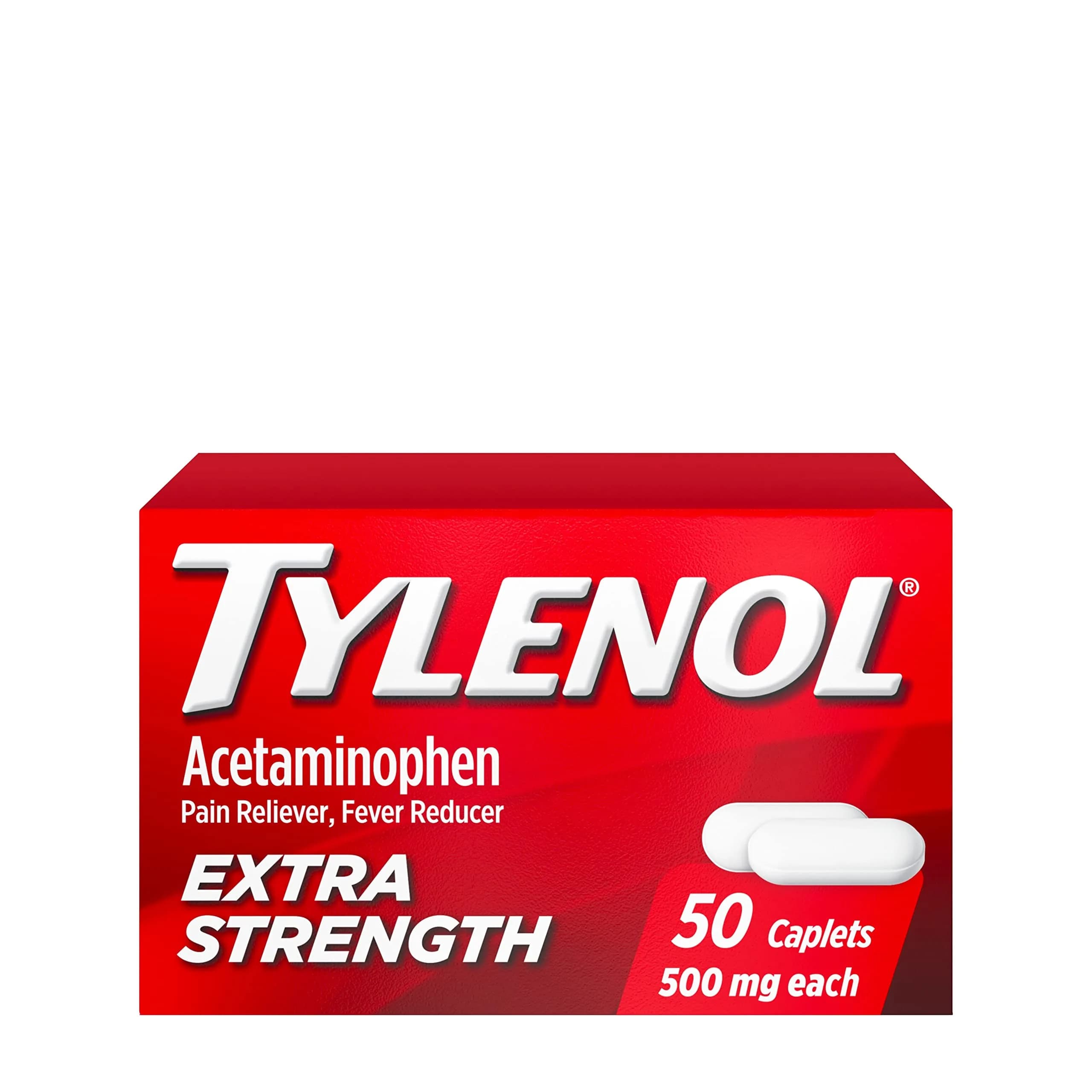 Tylenol Extra Strength 500 mg Acetaminophen Caplets, Pain Reliever & Fever Reducer, 50 Count (Pack of 1) | Pain relief for headache, backache, toothache, arthritis pain