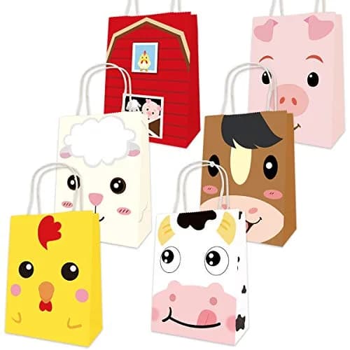 Fancy Land Farm Animal Party Favor Bags Barnyard Goodies Bag with Handles | Reusable, Bright Double-Sided Printed, 18 Pack thumbnail 2