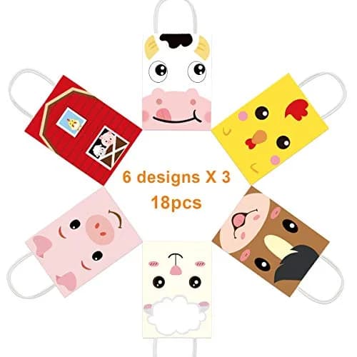 Fancy Land Farm Animal Party Favor Bags Barnyard Goodies Bag with Handles | Reusable, Bright Double-Sided Printed, 18 Pack thumbnail 3