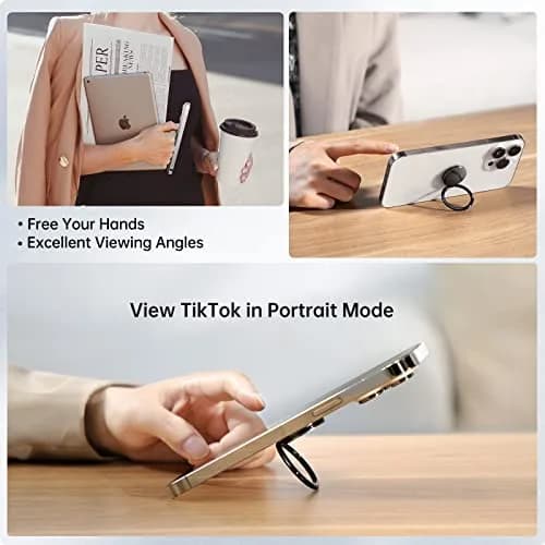 SYNCWIRE Adhesive Phone Ring Holder, Cell Phone Grip, iPhone Ring Stand with Magnetic Car Mount Plate (Black, 1 Pack) thumbnail 5