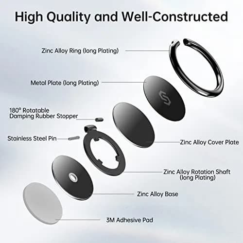 SYNCWIRE Adhesive Phone Ring Holder, Cell Phone Grip, iPhone Ring Stand with Magnetic Car Mount Plate (Black, 1 Pack) thumbnail 2