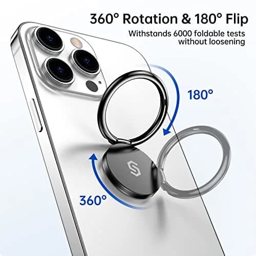 SYNCWIRE Adhesive Phone Ring Holder, Cell Phone Grip, iPhone Ring Stand with Magnetic Car Mount Plate (Black, 1 Pack) thumbnail 3