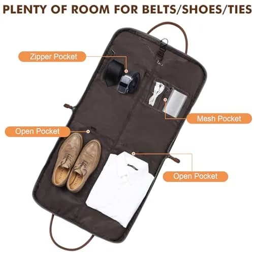 S-ZONE Carry On Garment Bag for Business Travel, Men's Suit Cover with Leather & Canvas, 1.33 KG | Wrinkle-Free Suit Protection thumbnail 5