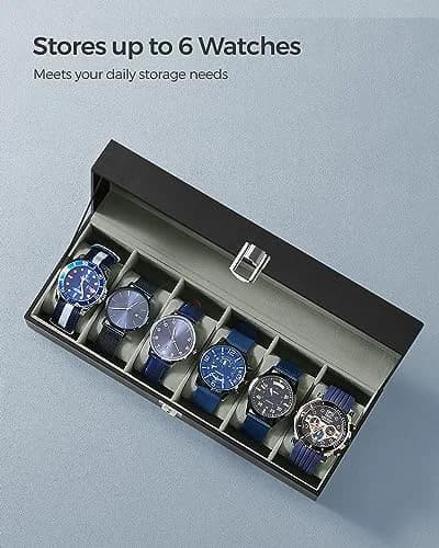 SONGMICS 6-Slot Watch Box with Glass Lid & Removable Pillows | 30.2 cm (11.9") x 11.2 cm (4.4") x 8 cm (3.1") thumbnail 4