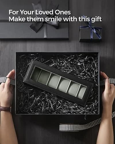 SONGMICS 6-Slot Watch Box with Glass Lid & Removable Pillows | 30.2 cm (11.9") x 11.2 cm (4.4") x 8 cm (3.1") thumbnail 6