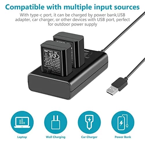 NEEWER Camera Battery Charger Set for Sony NP-FW50 ZV-E10 A7 Series, 2x1100mAh Batteries & Dual USB Charger thumbnail 2