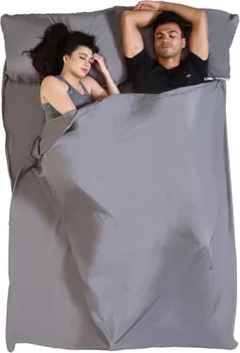 Tough Outdoors Double Sleeping Bag Liner 203cm (85") x 188cm (74") with Zipper | Ultralight Polyester Travel Sheet for Camping & Hotels thumbnail 1