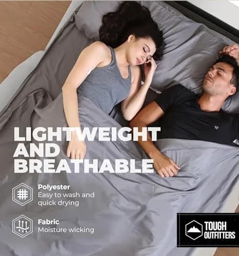 Tough Outdoors Double Sleeping Bag Liner 203cm (85") x 188cm (74") with Zipper | Ultralight Polyester Travel Sheet for Camping & Hotels thumbnail 5