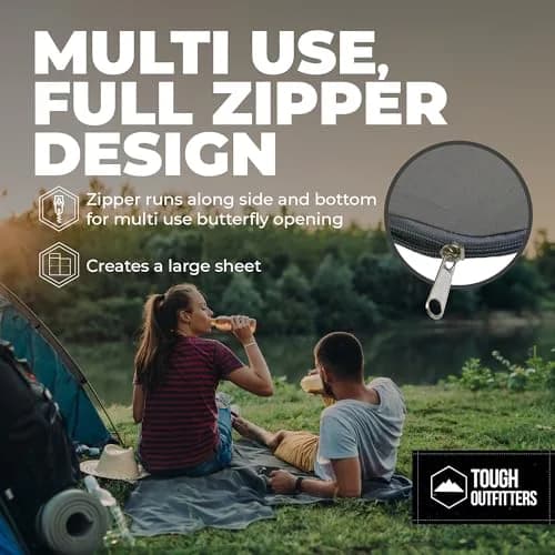 Tough Outdoors Double Sleeping Bag Liner 203cm (85") x 188cm (74") with Zipper | Ultralight Polyester Travel Sheet for Camping & Hotels thumbnail 6