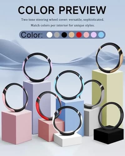 Cxtiy White Leather Steering Wheel Cover for Cars 38cm (15 Inch) | Universal Fit for Women thumbnail 4