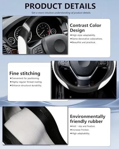 Cxtiy White Leather Steering Wheel Cover for Cars 38cm (15 Inch) | Universal Fit for Women thumbnail 5