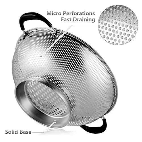 Tiawudi 5-Quart Stainless Steel Colander with Heat Resistant Handles | Easy Grip Micro-Perforated Strainer thumbnail 4