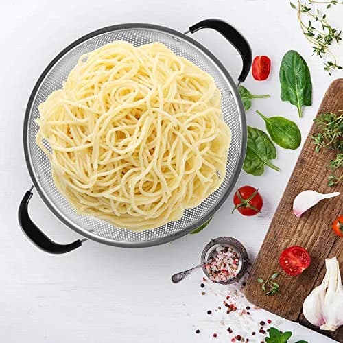 Tiawudi 5-Quart Stainless Steel Colander with Heat Resistant Handles | Easy Grip Micro-Perforated Strainer thumbnail 6