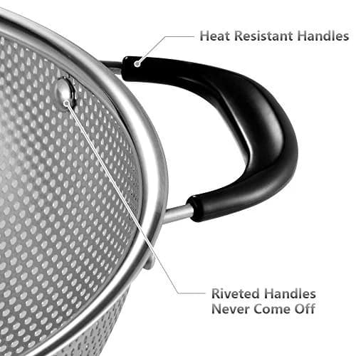 Tiawudi 5-Quart Stainless Steel Colander with Heat Resistant Handles | Easy Grip Micro-Perforated Strainer thumbnail 3