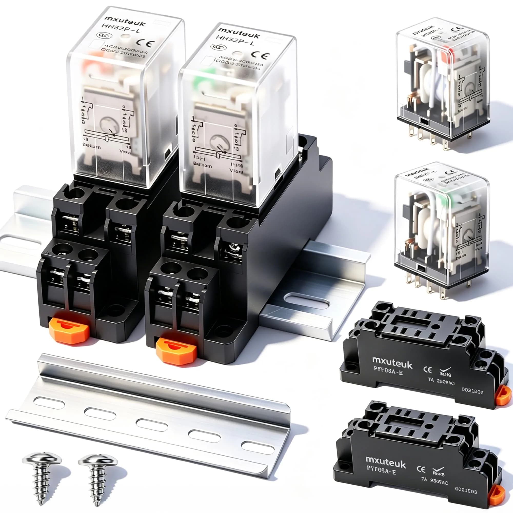mxuteuk HH52P DPDT Electromagnetic Power Relay AC 24V Coil, 5A, 8-Pin, 2-Pack with DIN Rail Mount | Industrial Automation Control