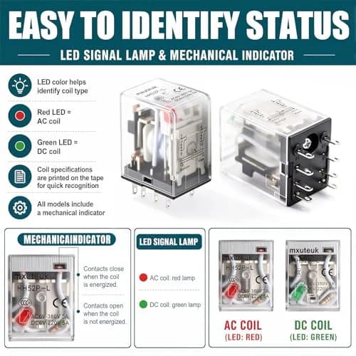 mxuteuk HH52P DPDT Electromagnetic Power Relay AC 24V Coil, 5A, 8-Pin, 2-Pack with DIN Rail Mount | Industrial Automation Control thumbnail 4
